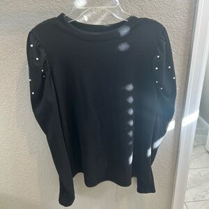 Chic Black Long Sleeve Top with Pearl Details